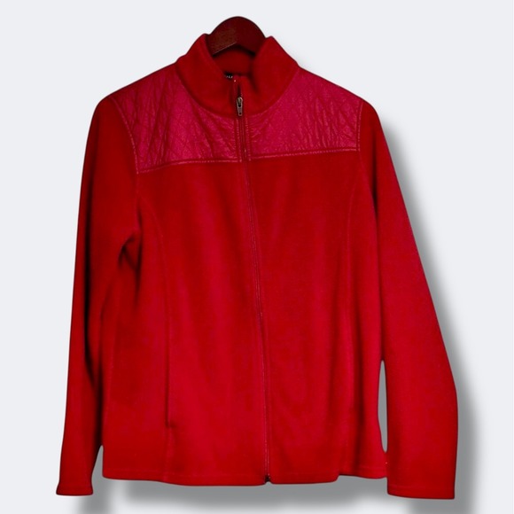 Talbots Jackets & Blazers - Talbots Womens Jacket Size L Red Quilted Details Fleece Pockets Warm Cozy